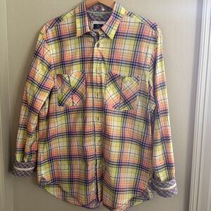 Bugatchi Multicolor Plaid Cotton long sleeve dress Shirt made in Italy